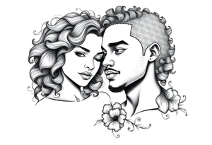 curly haired woman and African American man tattoo idea