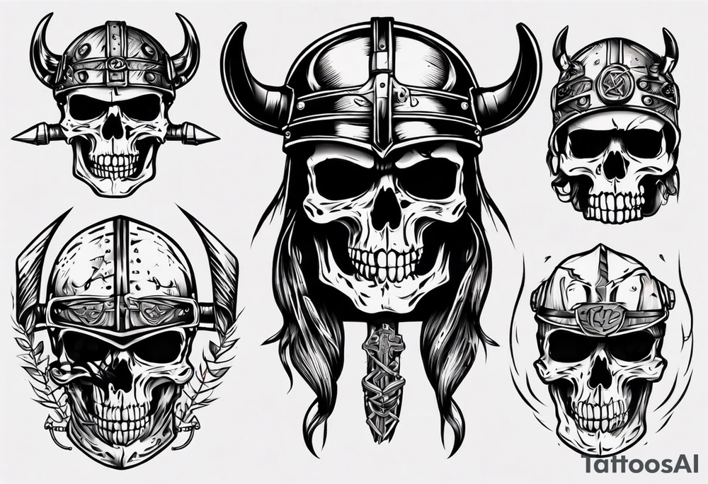 Viking skeleton head and motorcycle tattoo idea