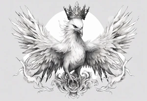 a white phoenix wearing an iron crown tattoo idea