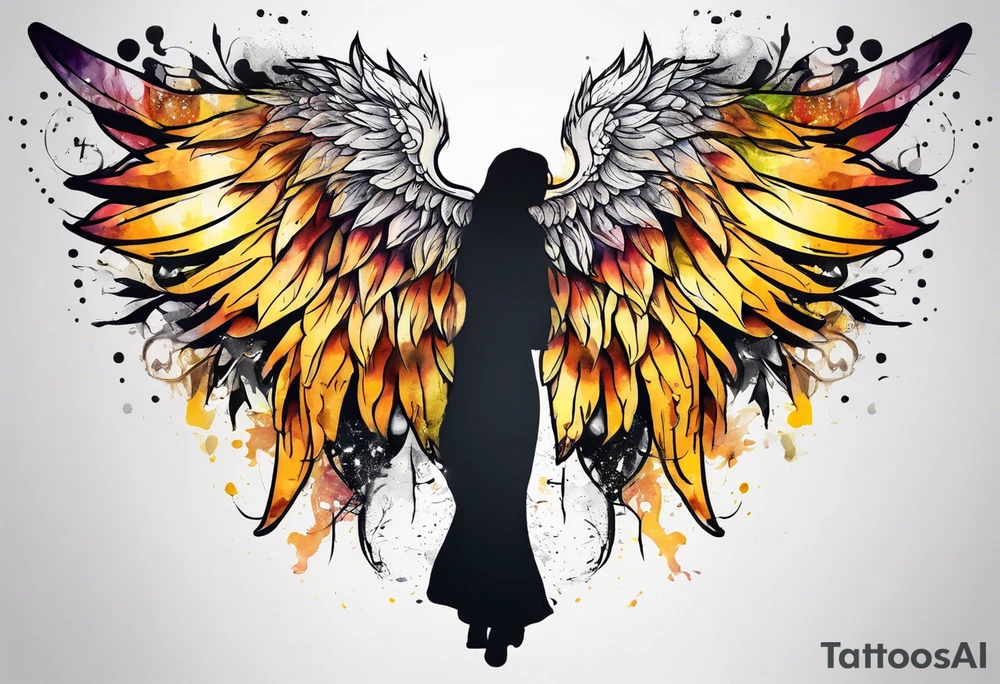 Sunflower and angel wings sleeve tattoo idea