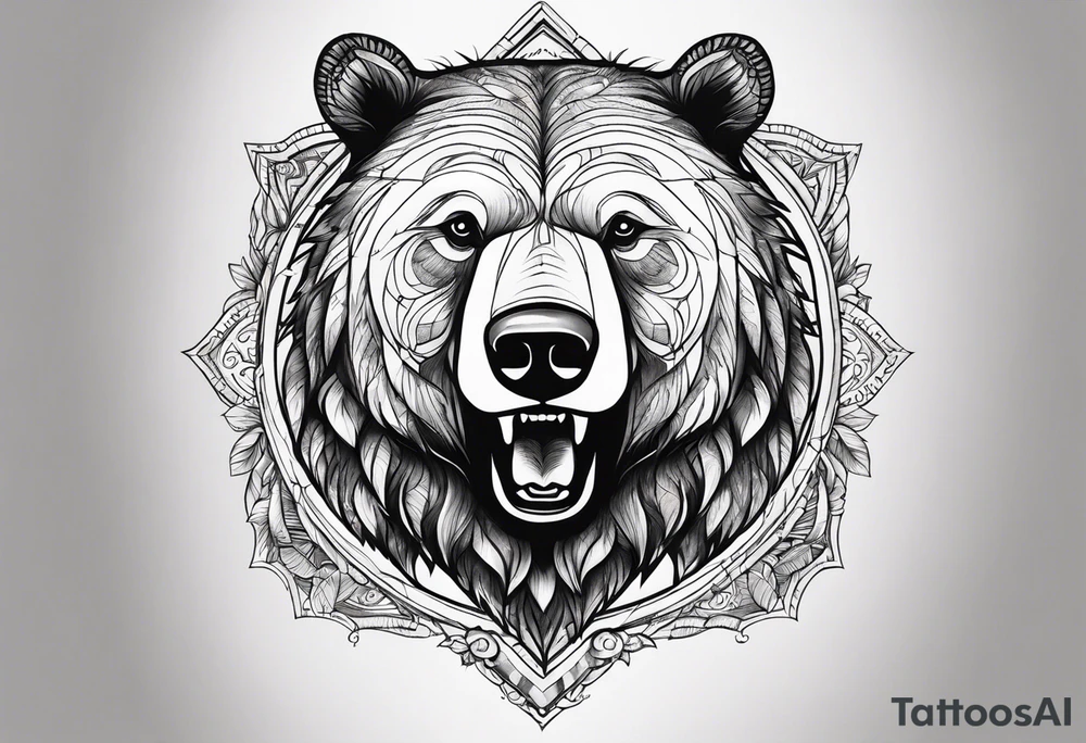 Powerful bear with the word family written tattoo idea