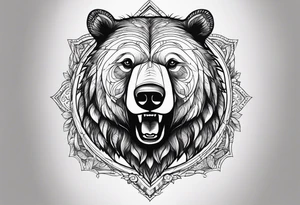 Powerful bear with the word family written tattoo idea
