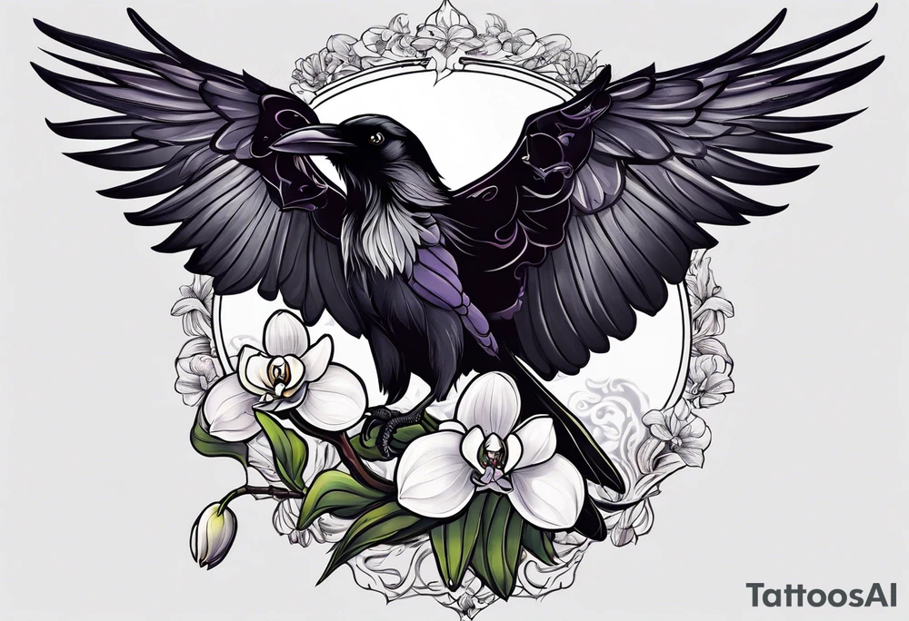 Raven A white orchid saying 1990 and something showing change with the Raven tattoo idea