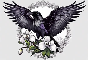 Raven A white orchid saying 1990 and something showing change with the Raven tattoo idea