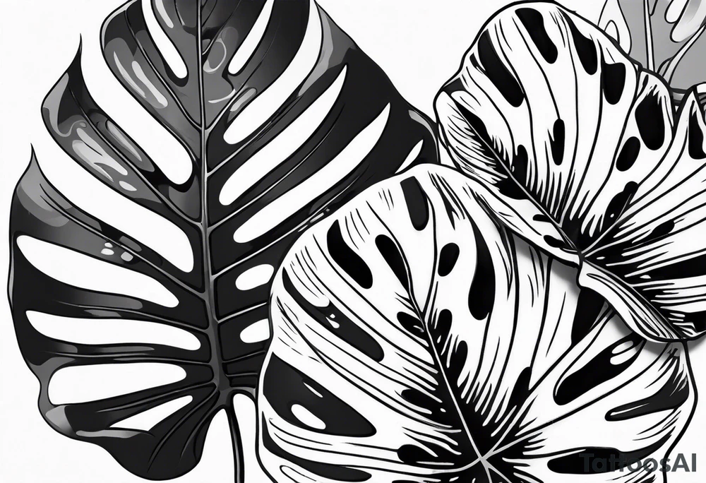 Monstera Avec dégradé de gris tattoo idea