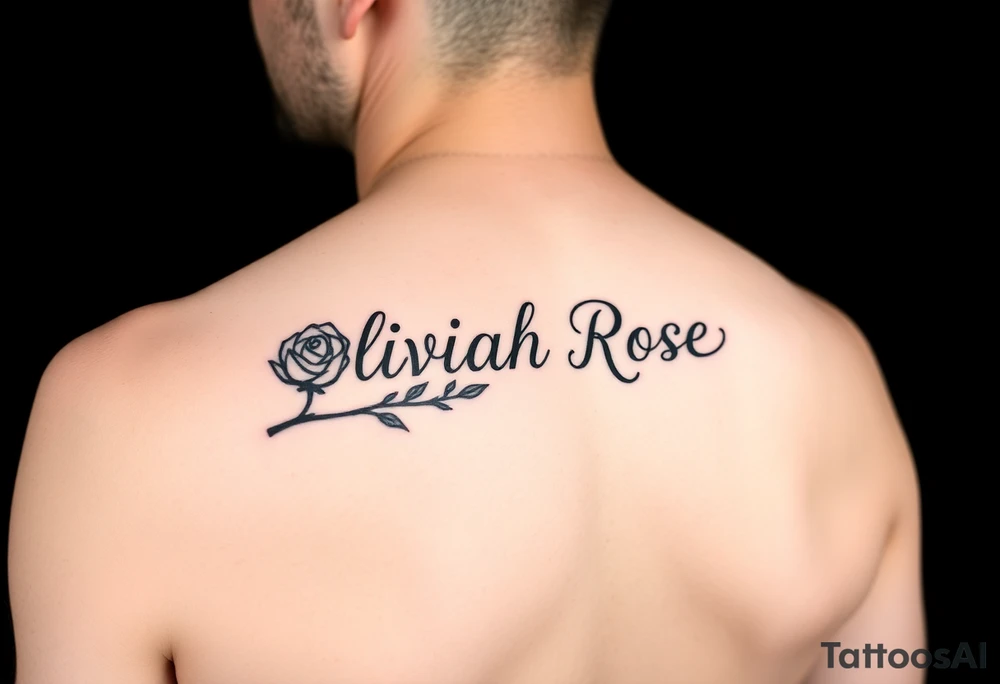 The name written as the rose stem Oliviah Rose tattoo idea