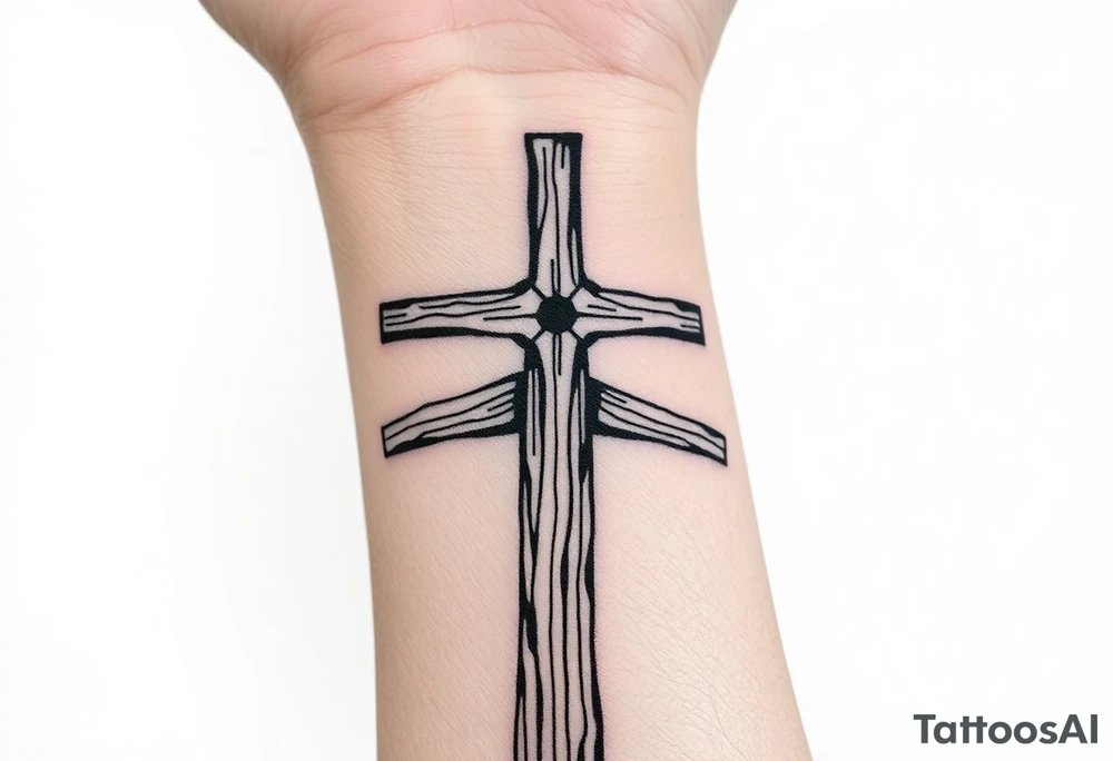 a wooden 12kv pole. Make the pole a cross that has a hidden resemblance to god. tattoo idea