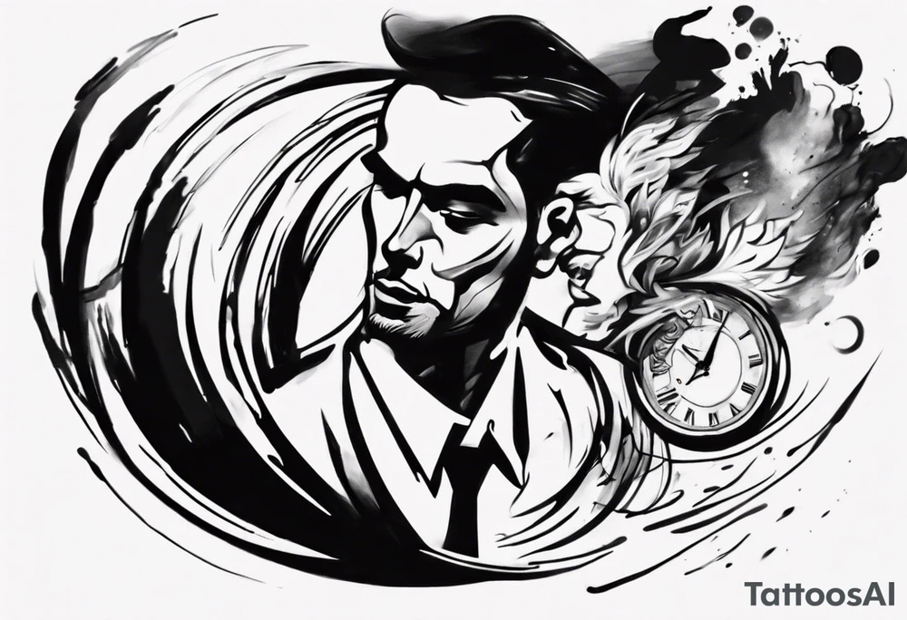 Brush stroke drawing a man and time tattoo idea
