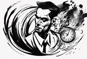 Brush stroke drawing a man and time tattoo idea