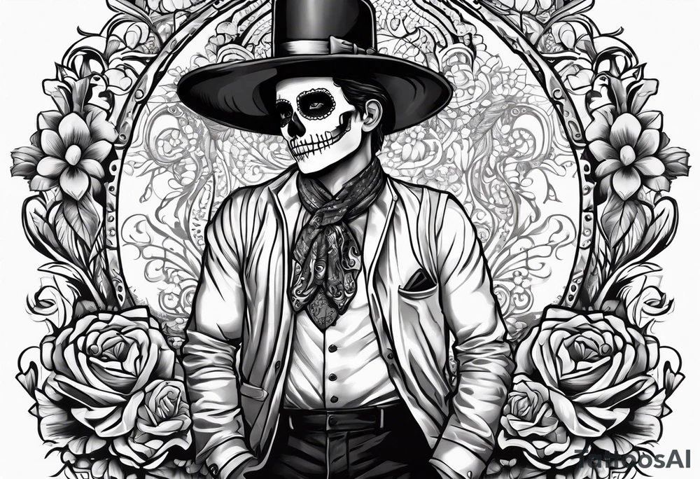 day of dead,man,standing,drink,horizontal,cover up tattoo idea