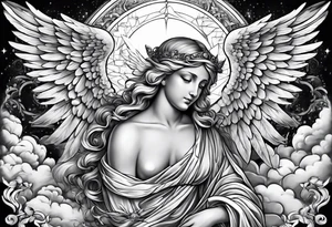 Religious sleeve angels clouds heaven tattoo idea