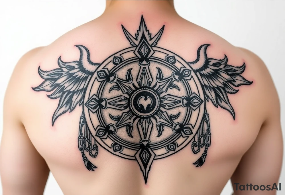 Viking Shield maiden, black work, intricate lines, realistic, complex tattoo idea