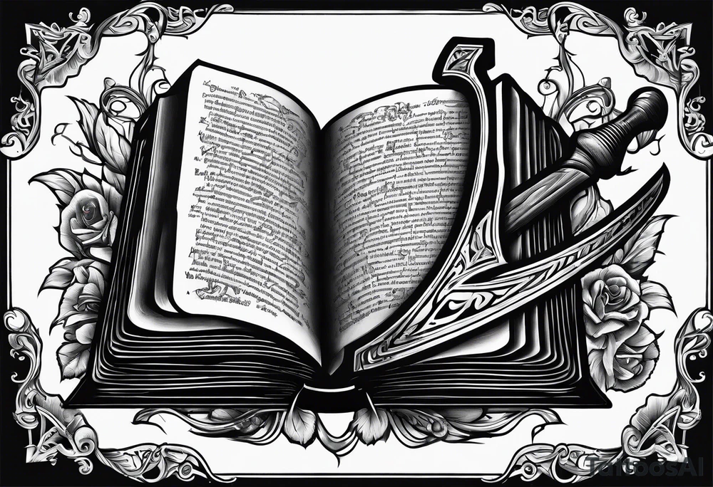 An opened bible with a battle Axe tattoo idea