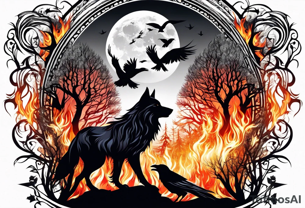 Germanic warrior
  tree of life on fire wolf and a raven tattoo idea