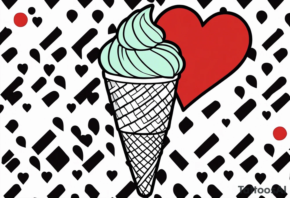 simple mint chocolate chip ice cream cone with small red heart on it somewhere. tattoo idea