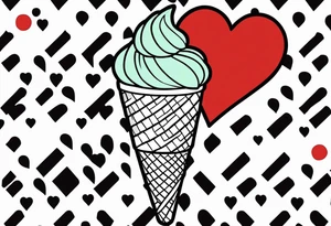 simple mint chocolate chip ice cream cone with small red heart on it somewhere. tattoo idea