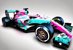 Formula 1 helment with the Miami name a palm tree and light blue black and pink colors tattoo idea