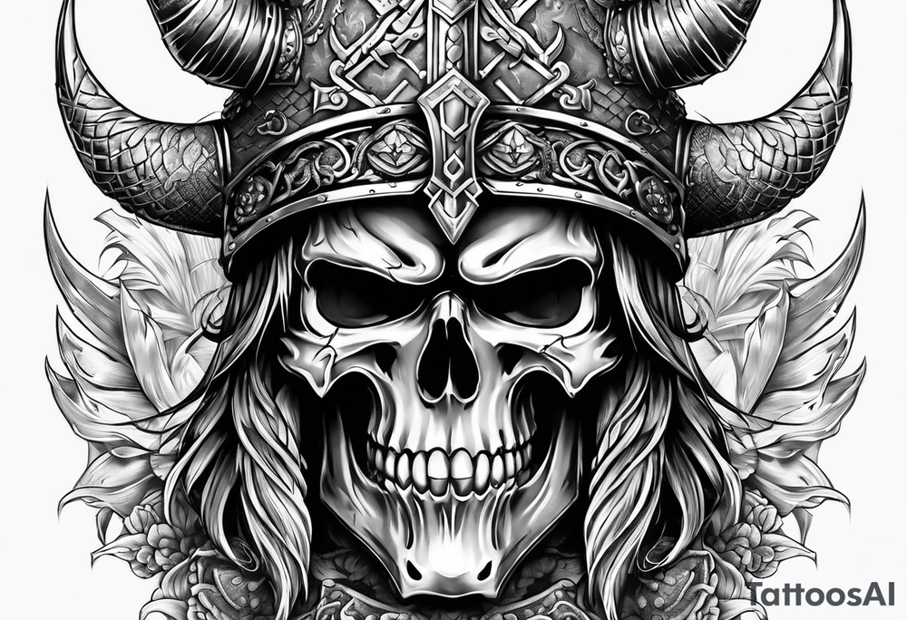Viking skull with helmet and dragon head tattoo idea