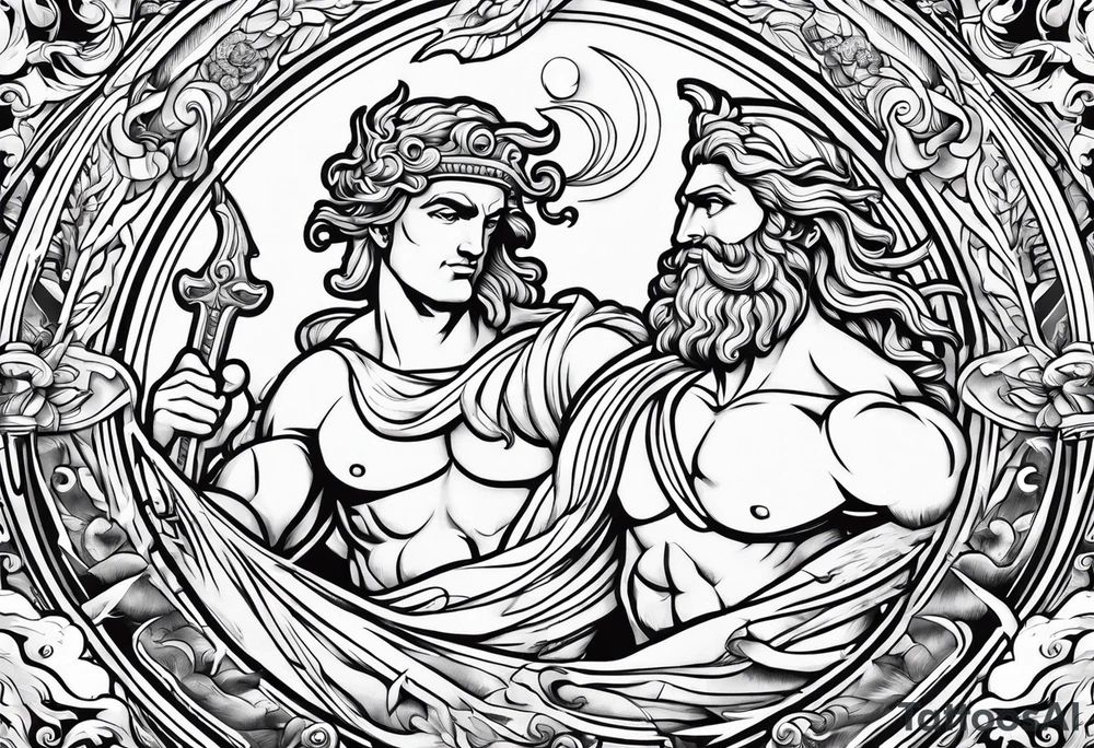 Olympian Hermes and Poseidon tattoo idea