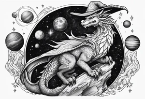 Wizard dragon in space planets tattoo idea