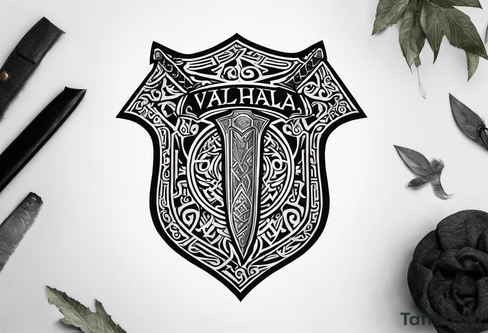 Valhalla viking gods shield hatchet sword tattoo idea
