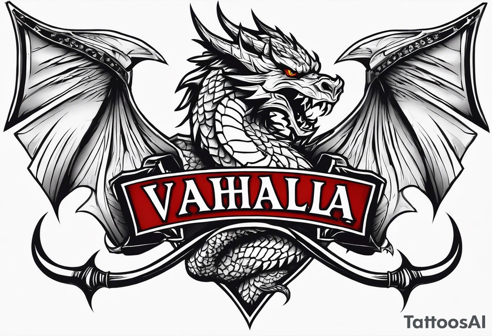Valhalla sword shield dragon axe tattoo idea