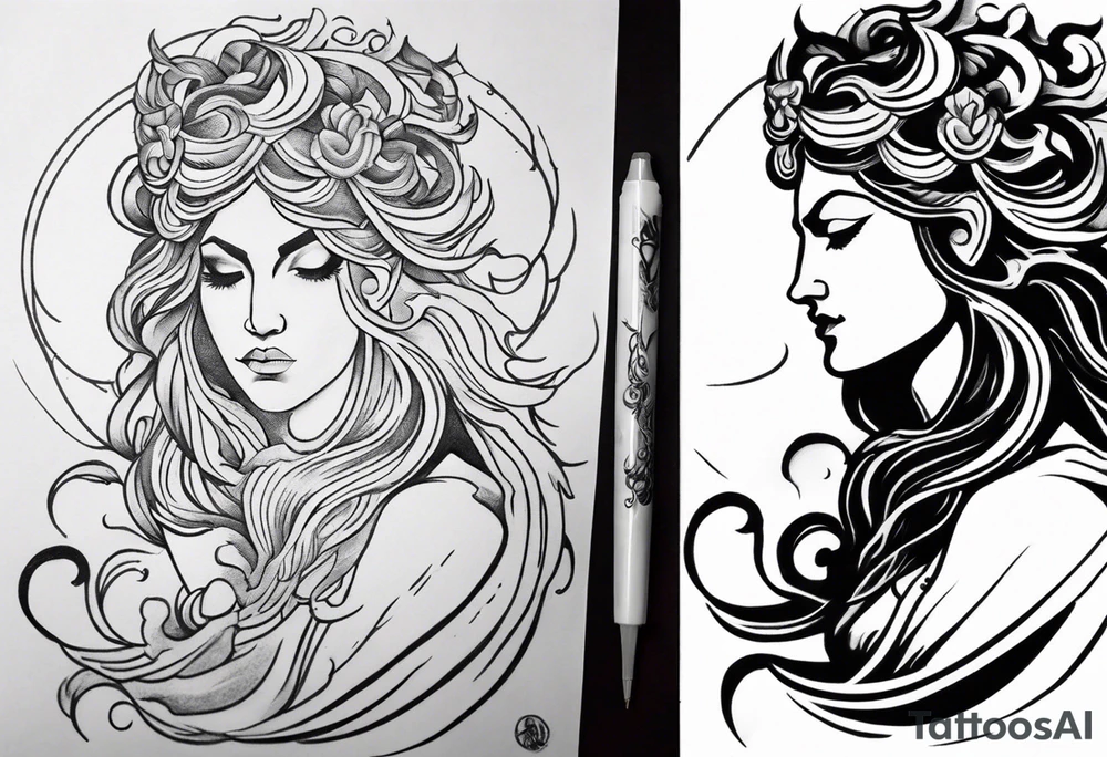 I want to design a mythological upper arm tattoo. I want to have a part of the arm empty and there is another tattoo there, it should not be too big.
zeus medusa tattoo idea