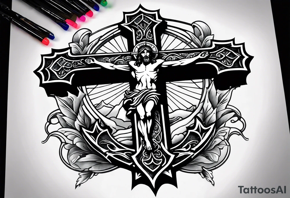 Jesus on a cross but make the cross an anchor tattoo idea