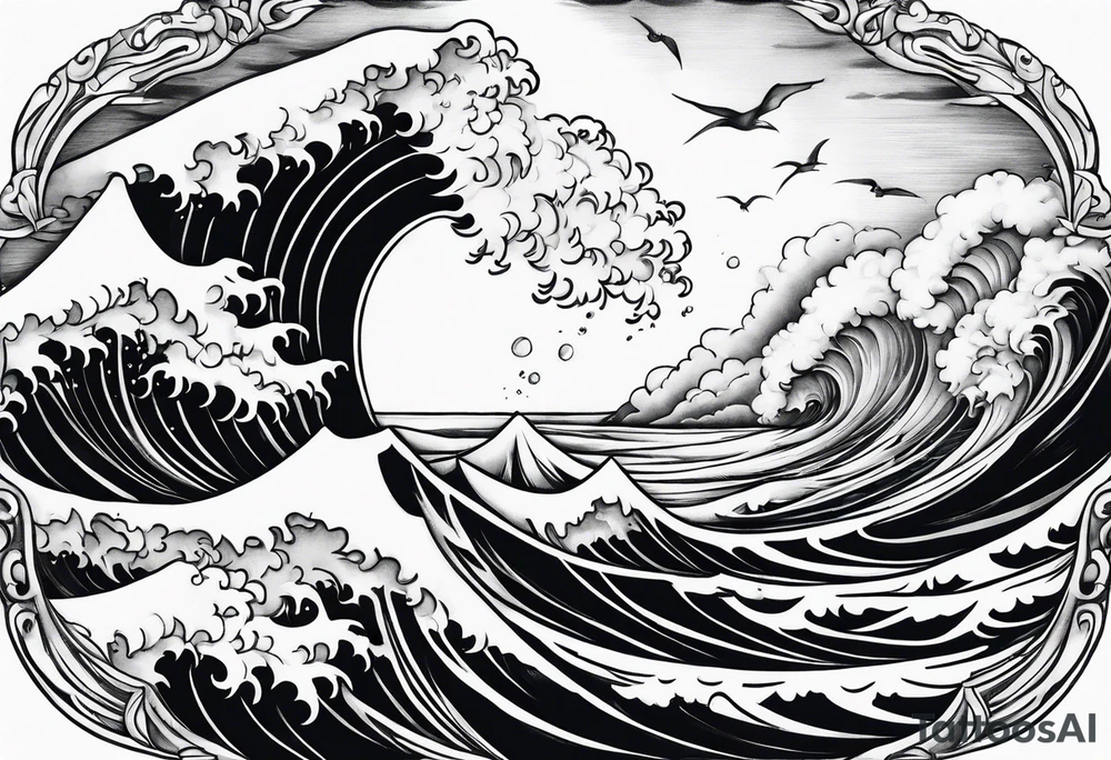 god, stormy sea, full length tattoo idea