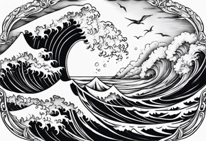 god, stormy sea, full length tattoo idea