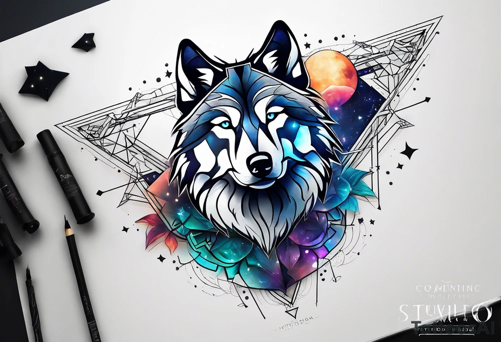 Constellation, two animal wolf, géométric tattoo idea