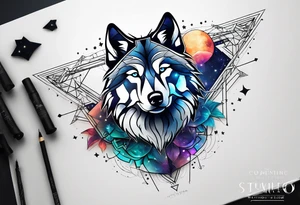 Constellation, two animal wolf, géométric tattoo idea