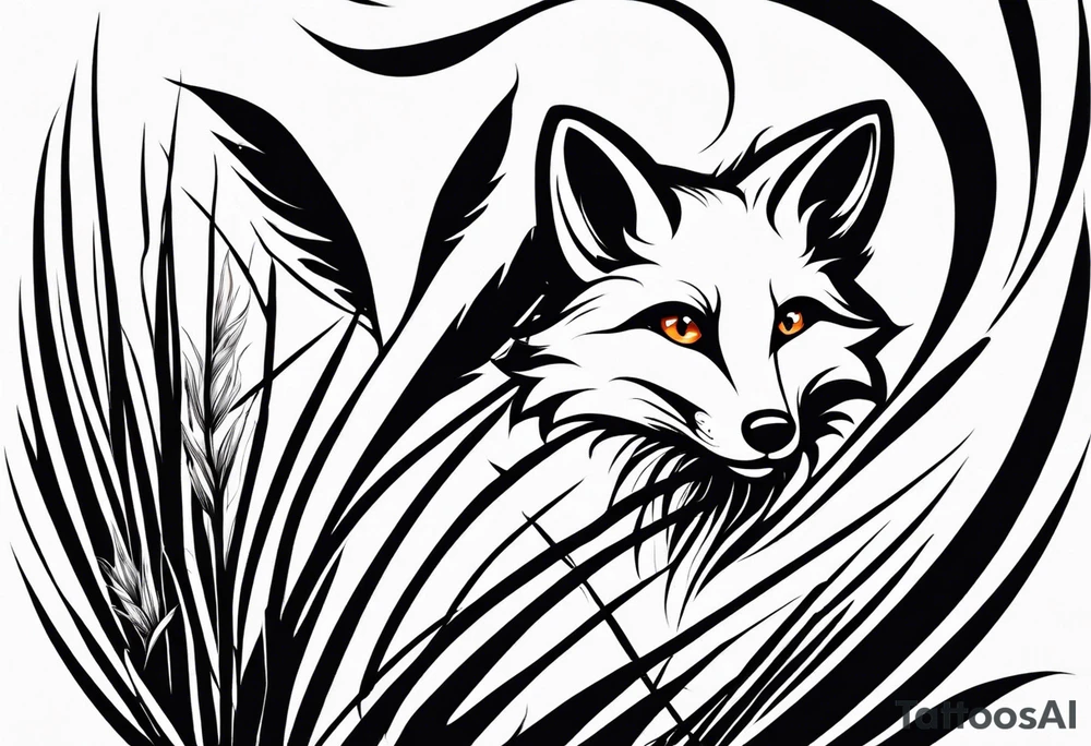 Creepy fox in the reeds jumping dark tattoo idea