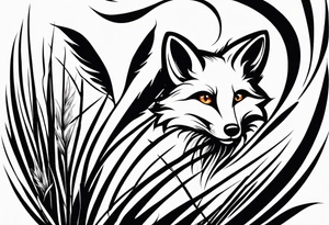 Creepy fox in the reeds jumping dark tattoo idea