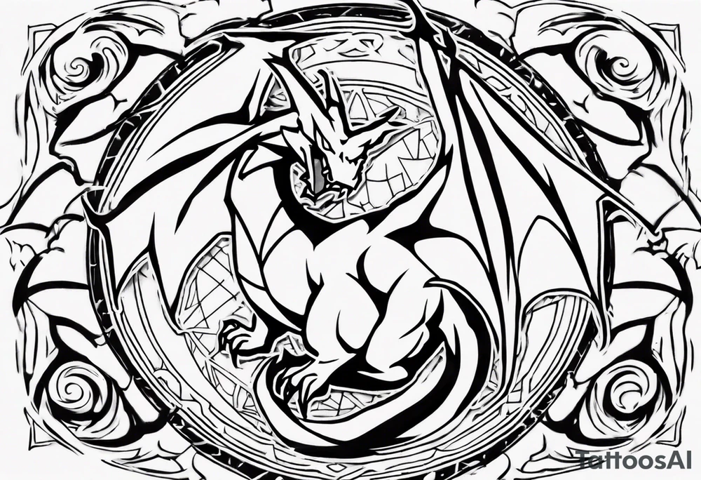 Charizard. Cross. Ahur. Sun. Moon tattoo idea