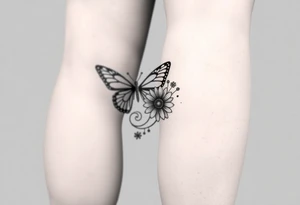 swirl pattern with butterfly and daisy leg tattoo design drawon on leg. i want to sell this in zepeto tattoo idea
