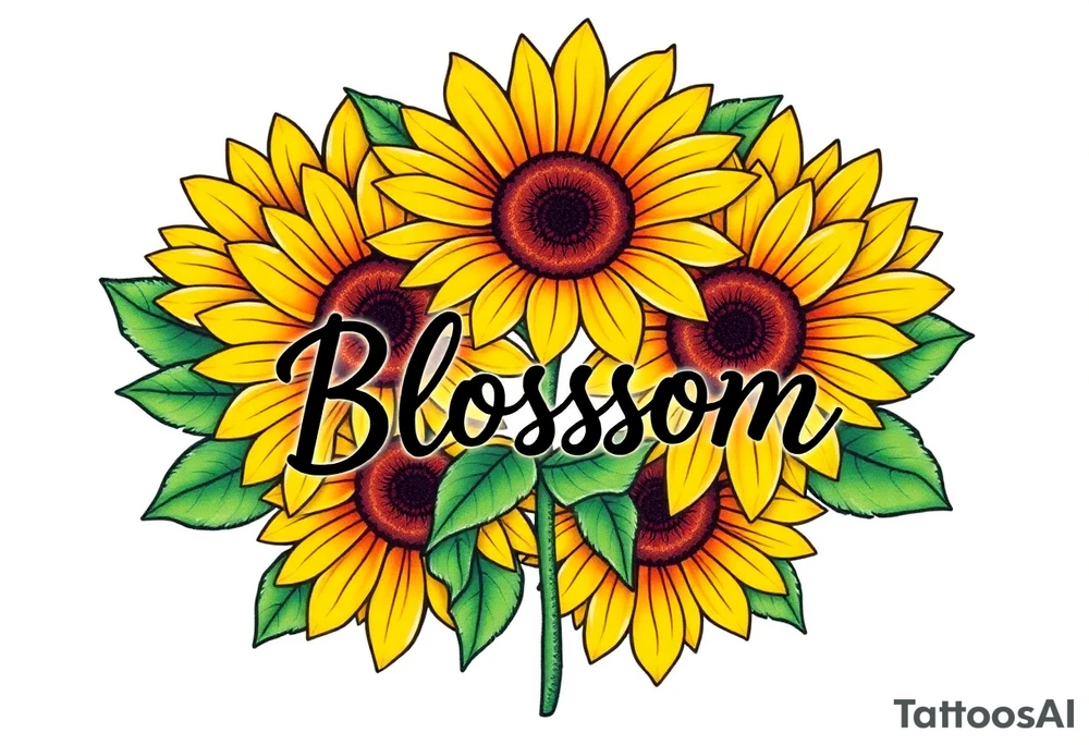 Sunflowers with “Blossom” written through the middle of them tattoo idea