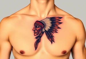 Native American chest in full color male left peck tattoo idea
