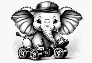 Cartoon baby elephant wearing roller skates tattoo idea