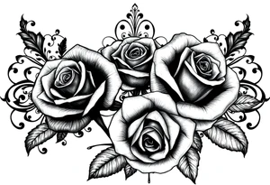 Roses with dark and filigree patterns in background tattoo idea