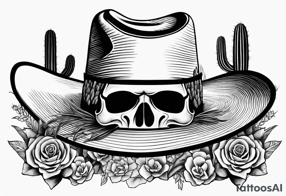 Mexican cowboy hat, cactus and skull tattoo idea