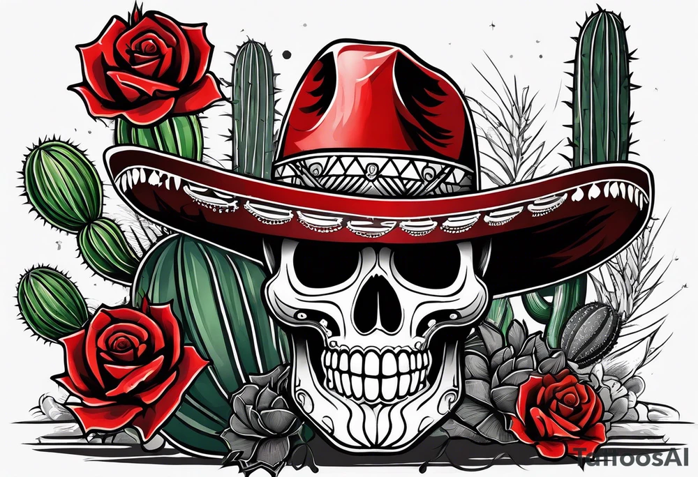 day of dead, red rose, Mexican hat, no skull, cactus tattoo idea