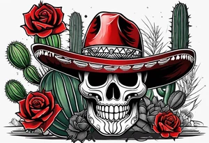 day of dead, red rose, Mexican hat, no skull, cactus tattoo idea