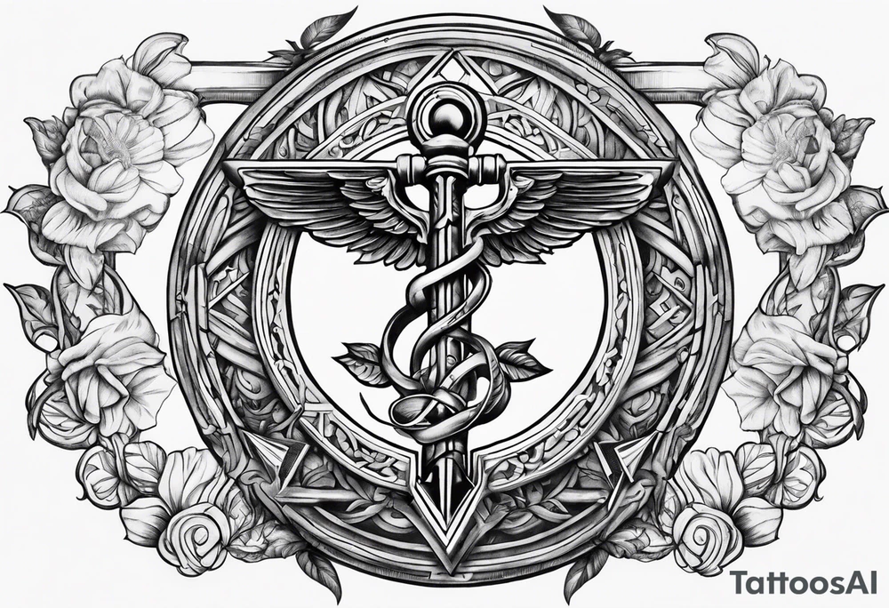 Staff of caduceus with masonic symbols tattoo idea