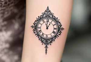 An ornate clock face with a missing hour, representing life's mysteries and unknown destiny. tattoo idea