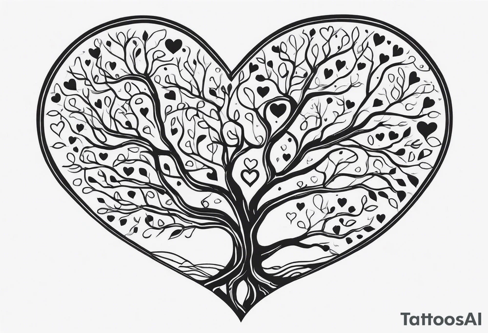 a heart shape with the following inside: brain, plane, family, and tree roots tattoo idea