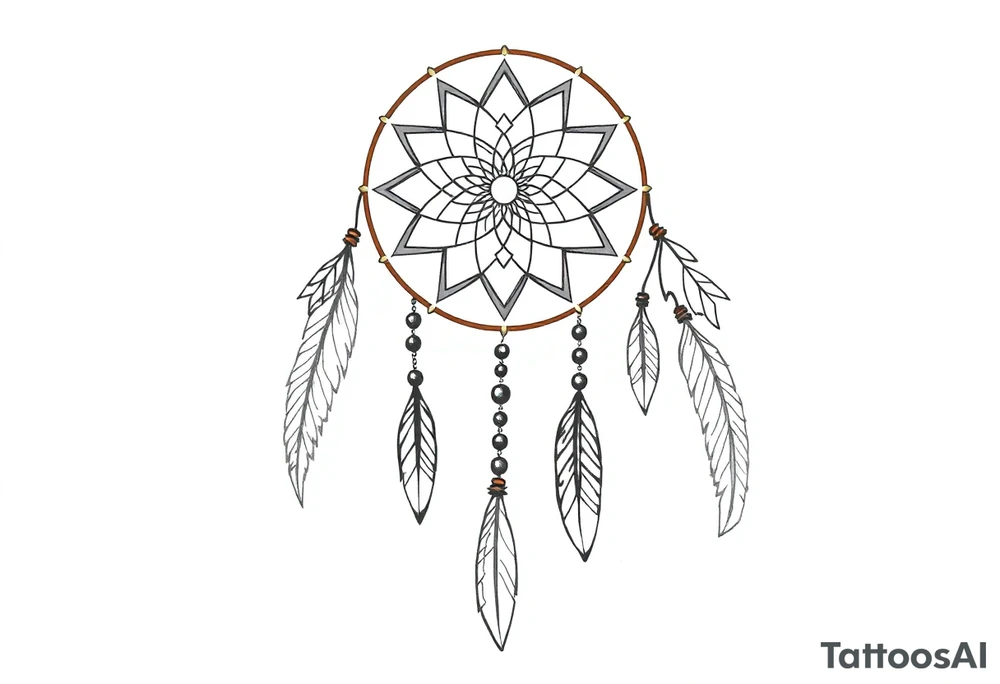 native dreamcatcher with flowing feathers and sacred beads tattoo idea