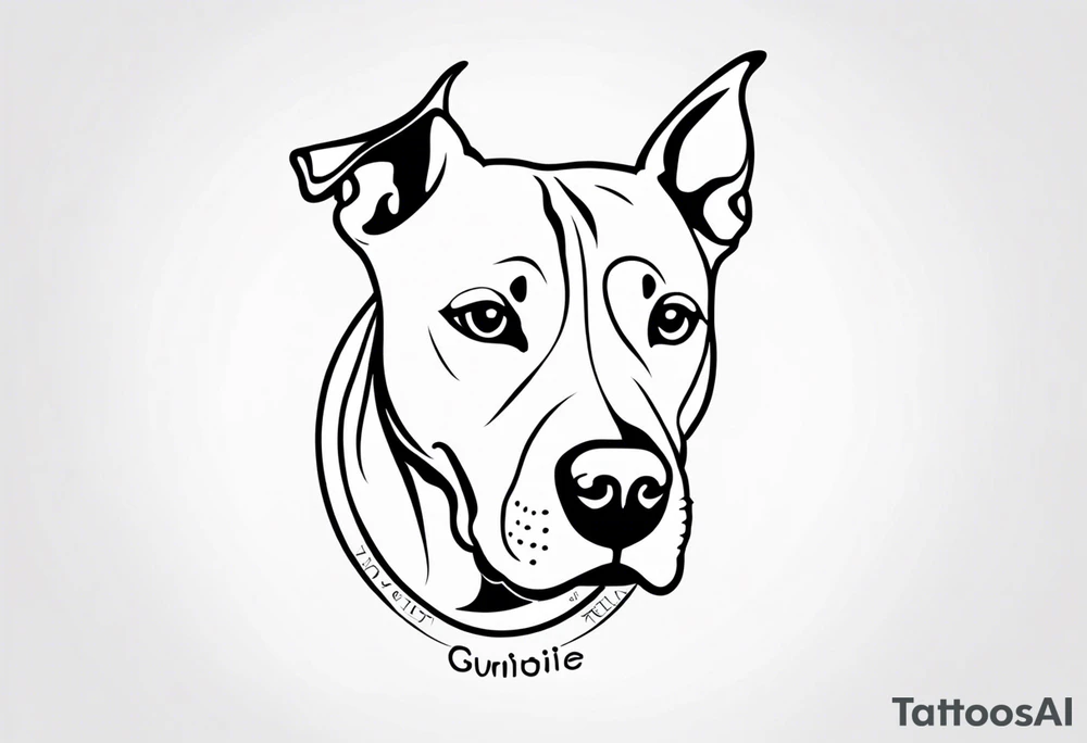 Cookie my pitbull dog outline of ears with her name in cusive at the bottom tattoo idea