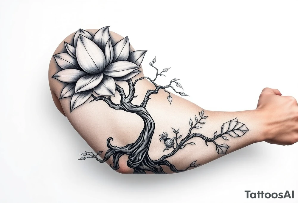 Lotus flower and tree of life tattoo idea