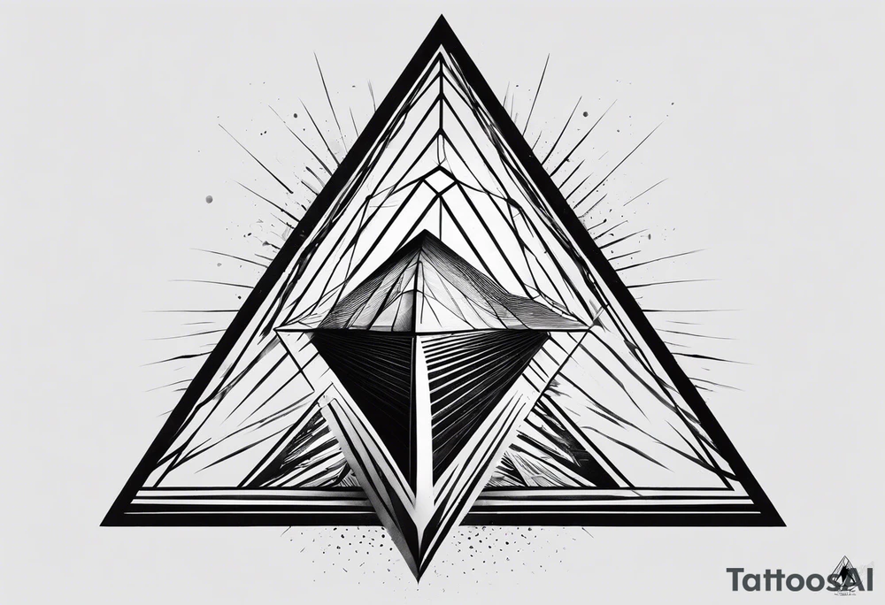 Un triangulo con una persona al medio, estilo de dibujo con lineas en blanco y negro mas simple solo lineas y una persona al centro, no mas de 6 lineas tattoo idea